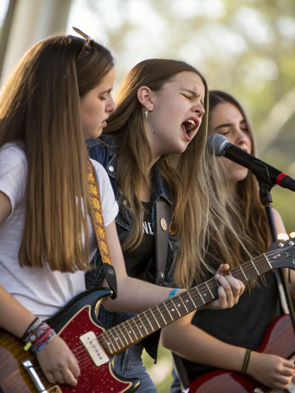 A photograph capturing a live musical performance featuring young regional artists on stage, showcasing their talent and passion.