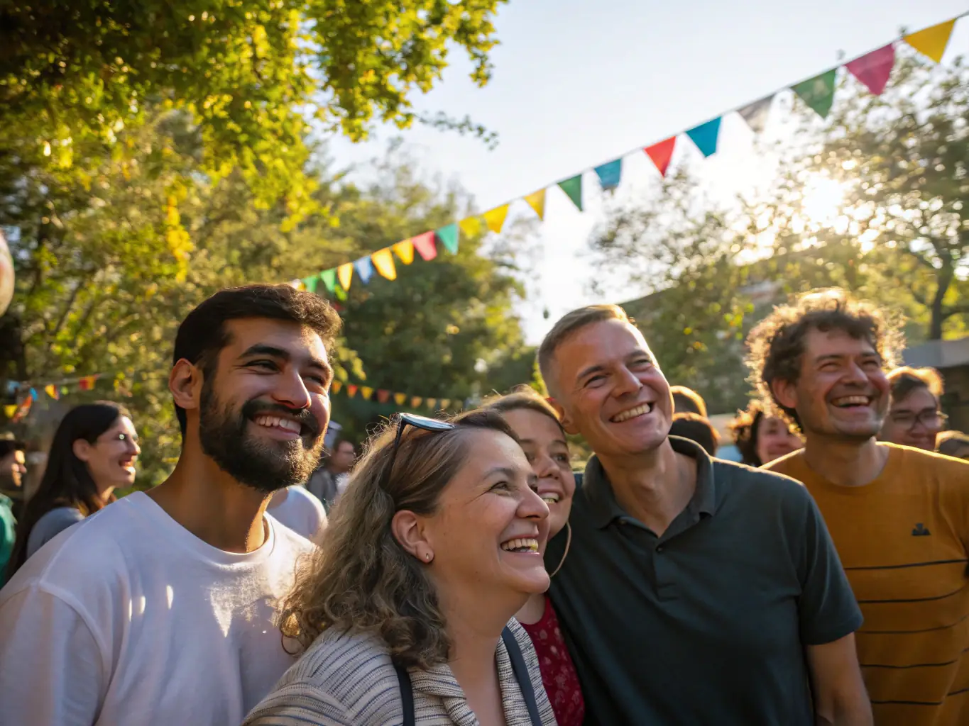 A group of diverse individuals laughing and socializing after a pickleball game, emphasizing the strong sense of community and camaraderie within Pickleball Paris Ouest.