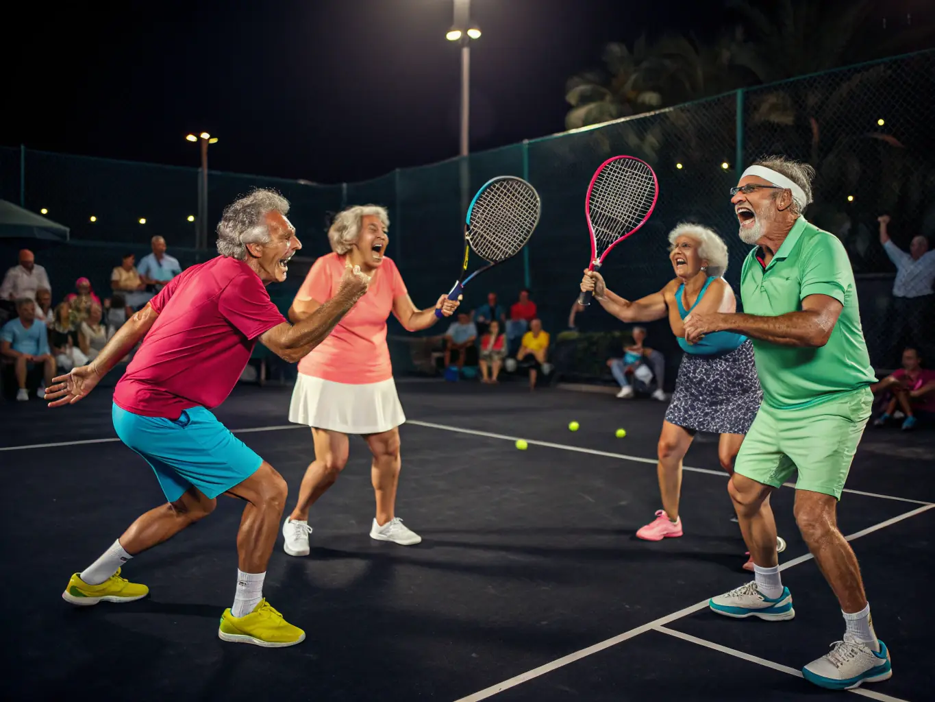 A lively image of a friendly pickleball match, showcasing players of different ages and skill levels enjoying a game in a relaxed and social atmosphere.